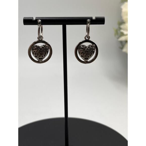 Coach Cream Enamel Logo C’s Branded Heart Small Hoop Dangle Earrings - Picture 4 of 8